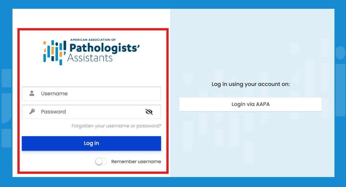 LMS login page with the username and password fields outlined in red