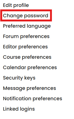User account menu with Change password option